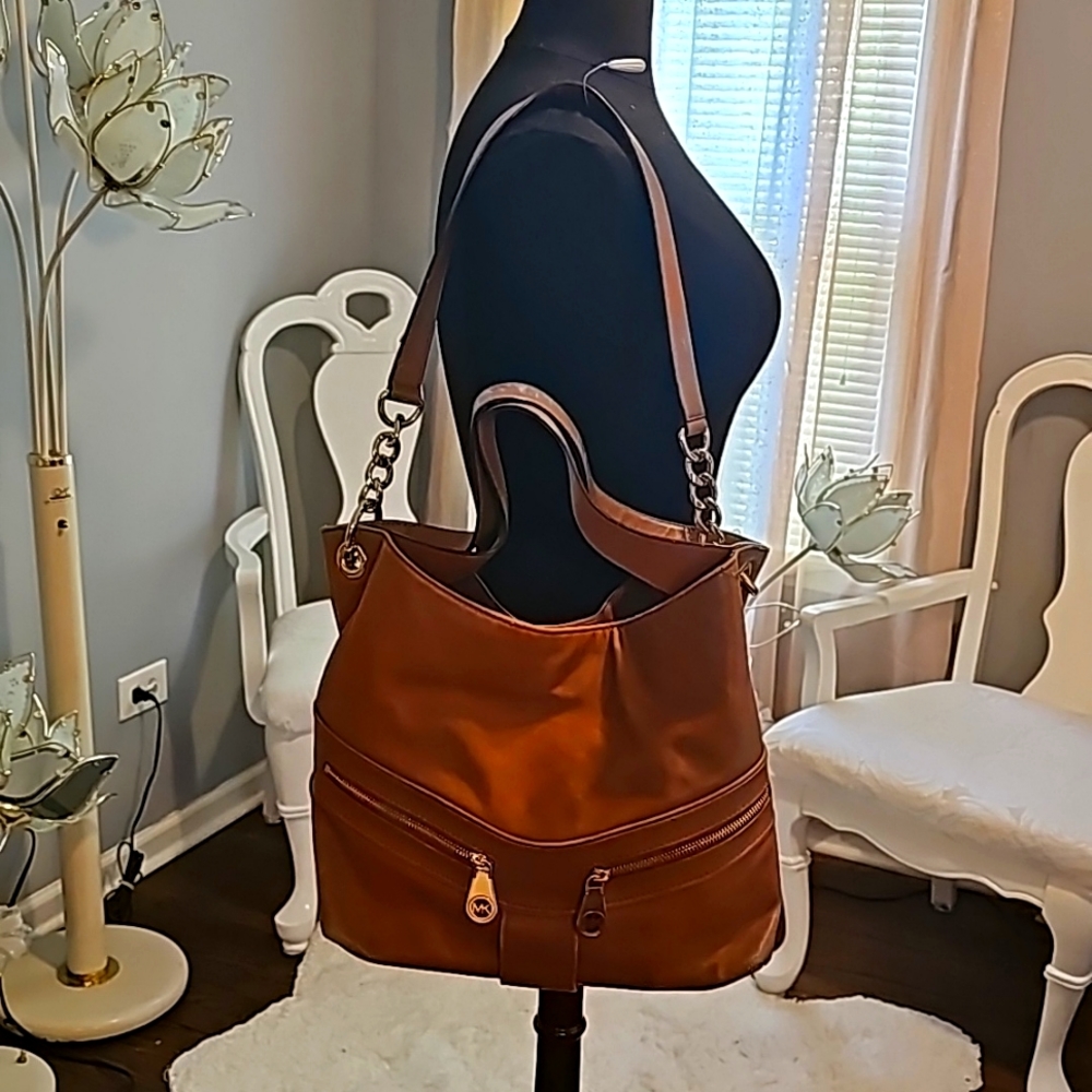 Michael Kors Tan Satchel, Handles & Long Strap, Snap Closure